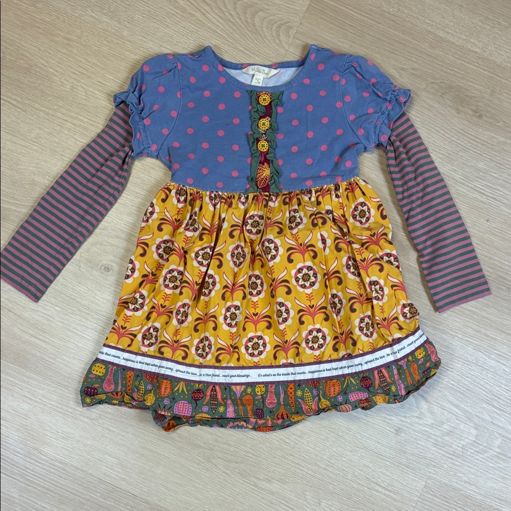 Matilda Jane Blue & Pink Polka Dot Green Pink Striped Yellow Floral Dress sz 4